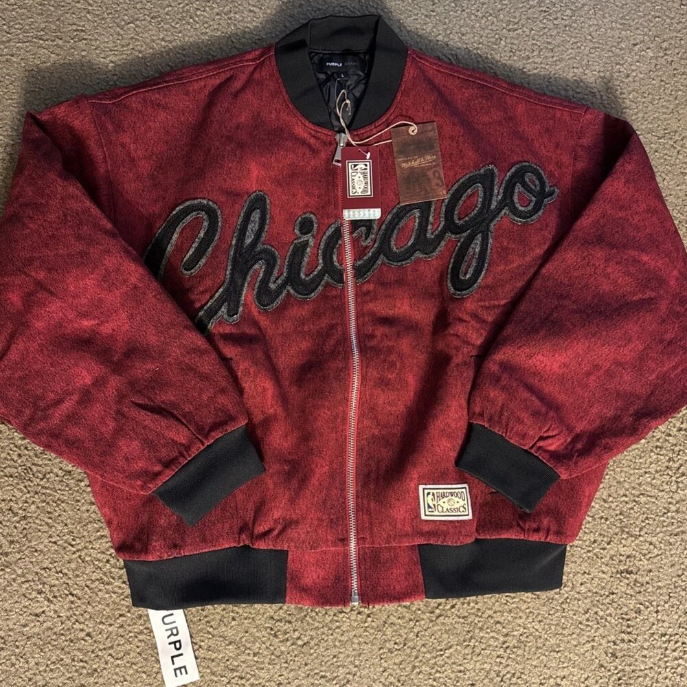 Mitchell & Ness Chicago Bulls x Purple Brand Full-Zip Bomber Jacket Size L
